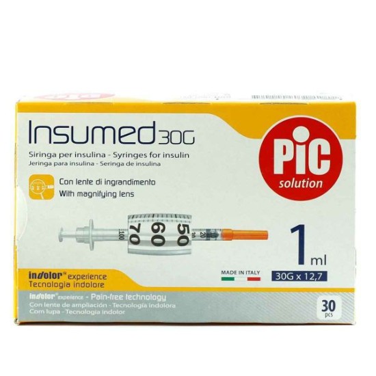 PIC JERINGA DE INSULINA CON AGUJA INSUMED 1 ML A:30G 12,7 MM 30 UNIDADES