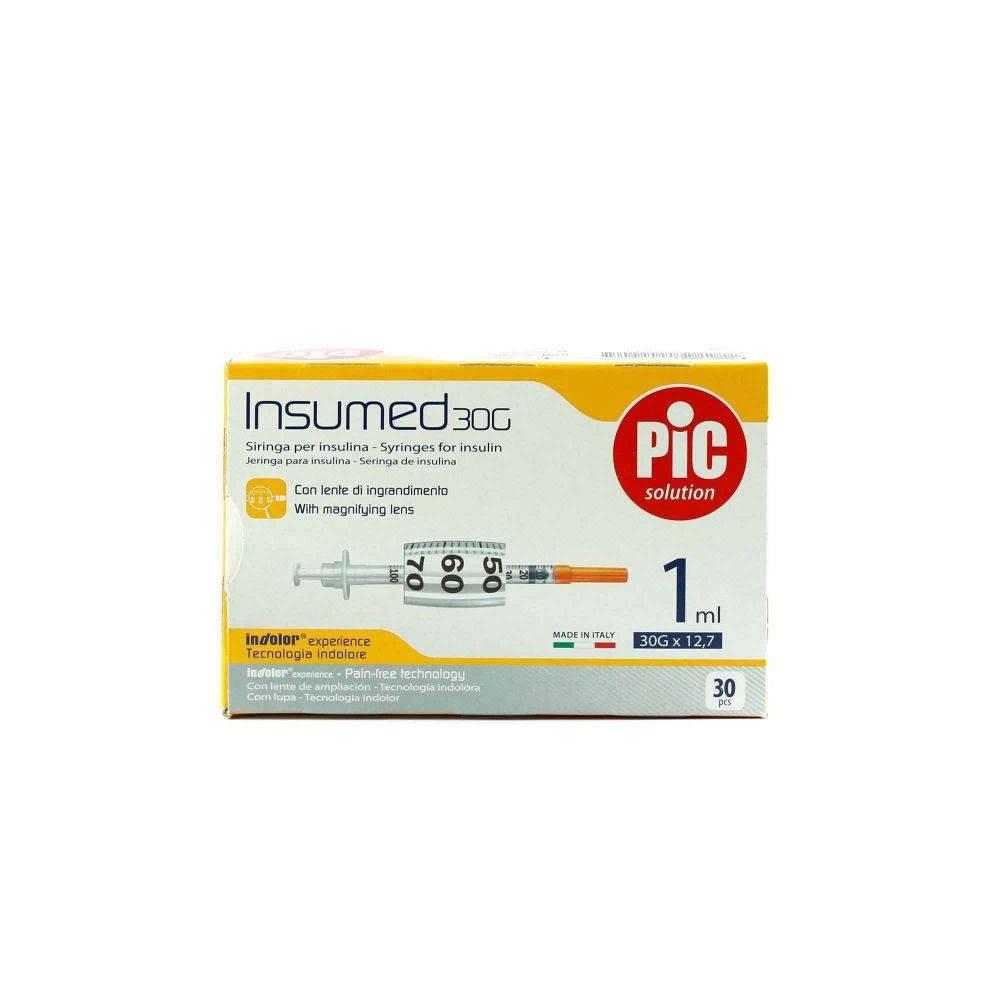 PIC JERINGA DE INSULINA CON AGUJA INSUMED 1 ML A:30G 12,7 MM 30 UNIDADES