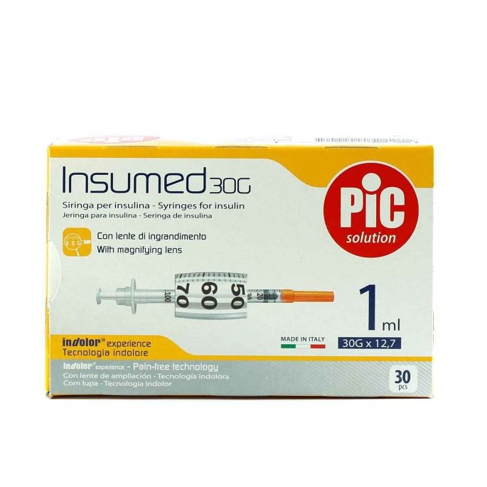 PIC JERINGA DE INSULINA CON AGUJA INSUMED 1 ML A:30G 12,7 MM 30 UNIDADES
