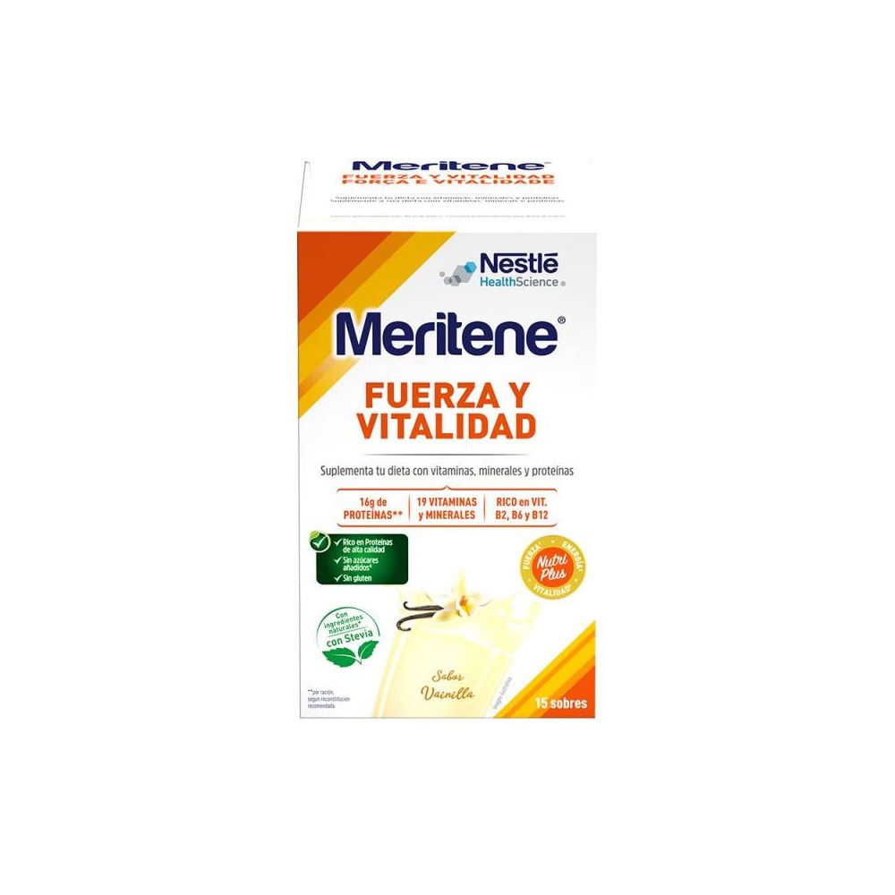 MERITENE FUERZA Y VITALIDAD BATIDO VAINILLA 15 SOBRES DE 30 GRAMOS