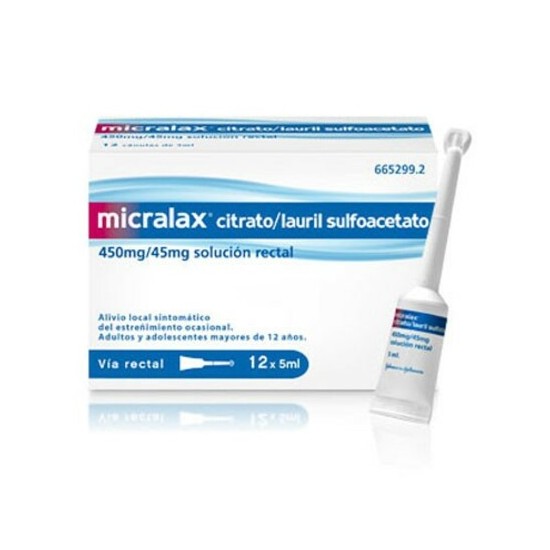 MICRALAX CITRATO/LAURIL SULFOACETATO 450 mg/ml + 45 mg/ml SOLUCION RECTAL 12 ENEMAS 5 ml