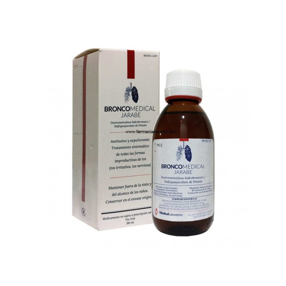 BRONCOMEDICAL CON DEXTROMETORFANO Y SULFOGUAYACOL 2 MG/ML + 10 MG/ML JARABE 1 FRASCO 180 ML